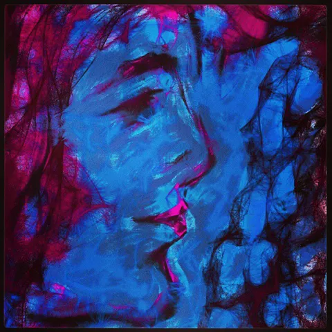 Visage d’indigo et de rose