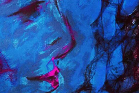 Détail — Visage d’indigo et de rose