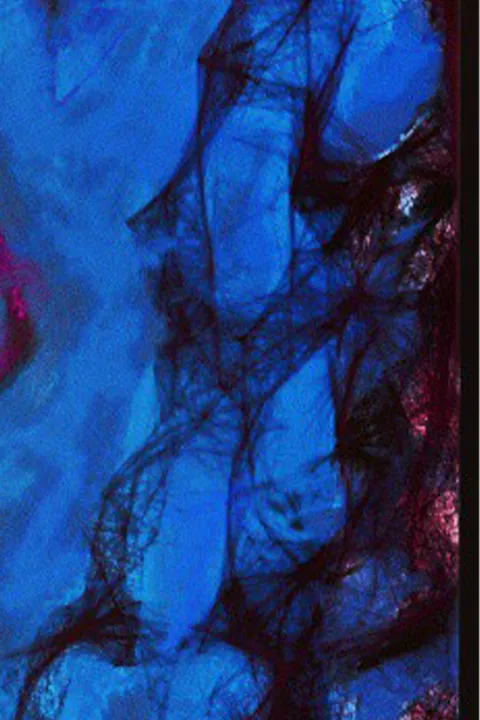 Détail — Visage d’indigo et de rose