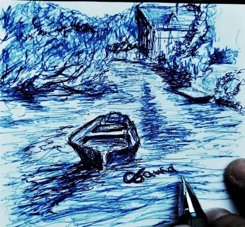 Barque d’encre bleue