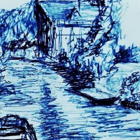 Détail — Barque d’encre bleue