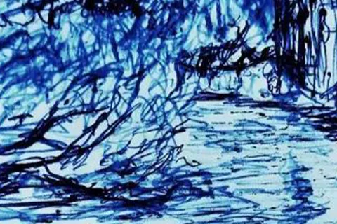 Détail — Barque d’encre bleue