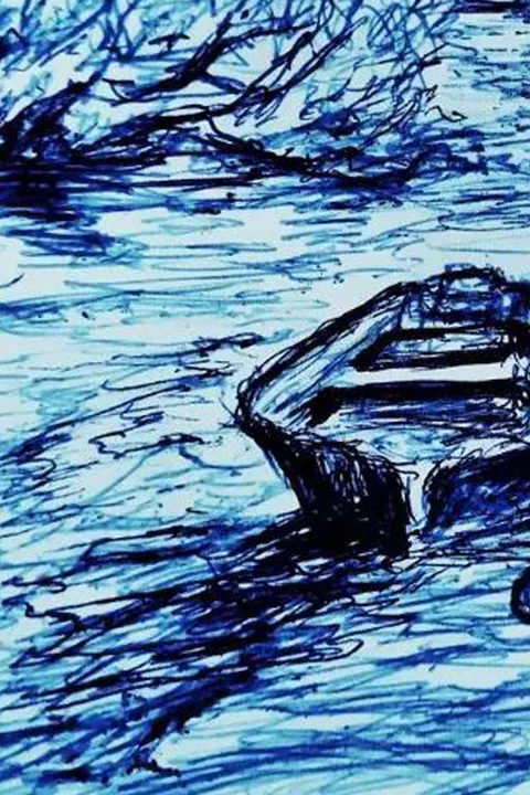 Détail — Barque d’encre bleue