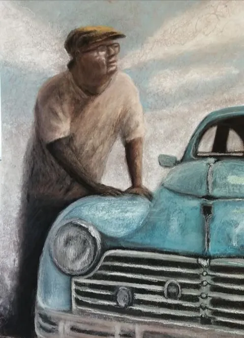 Détail — L’homme à la voiture bleue