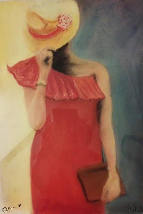 Détail — La dame en rouge